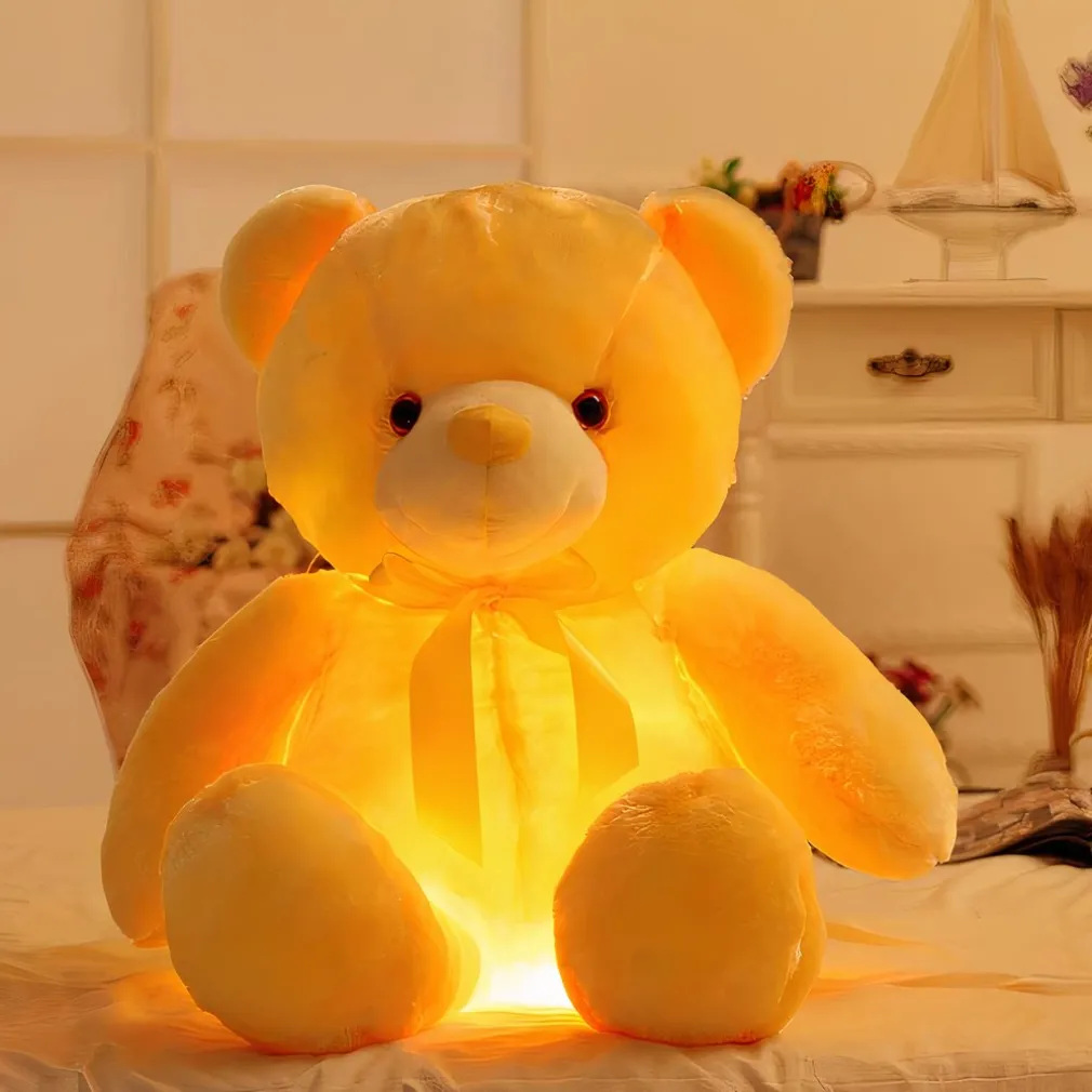 Peluche ours oreiller LED jaune
