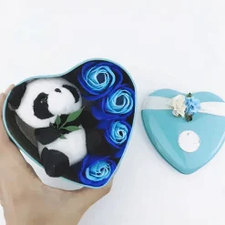 Peluche panda coffret bleu clair Saint Valentin