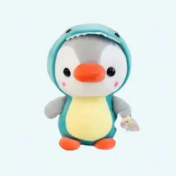 Peluche pingouin déguisé en dinosaure