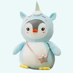 Peluche pingouin déguisé licorne bleue