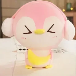 Peluche pingouin rose avec cache oreilles