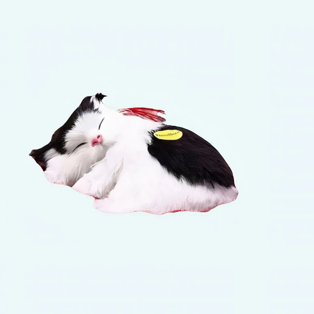 Peluche poupée chat tigré gris qui dort