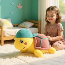 Peluche tortue violette à casquette