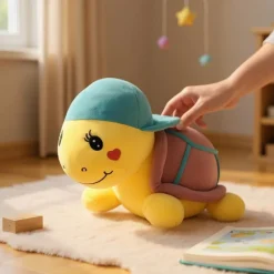 Peluche tortue violette à casquette
