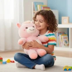 Peluche vache géante blanche rose