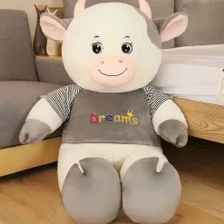 Peluche vache géante tenue grise