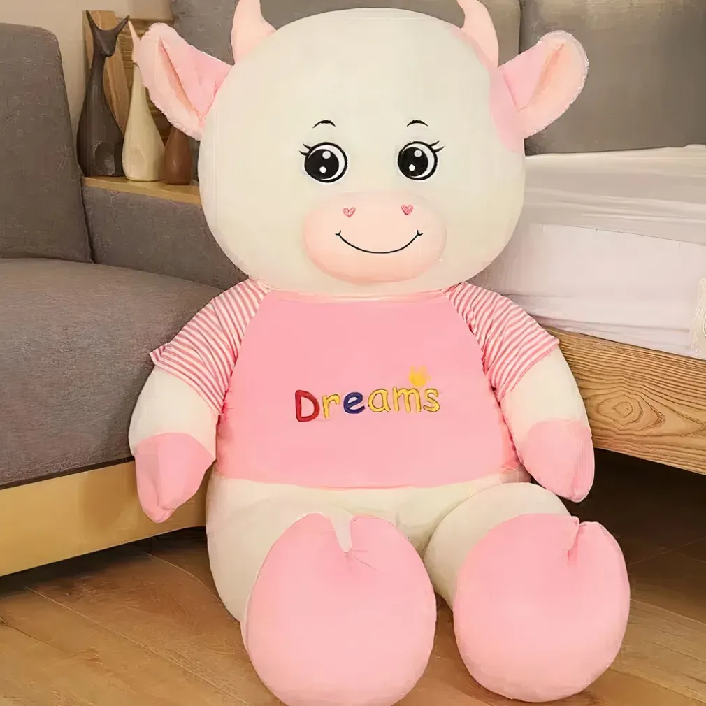 Peluche vache géante tenue rose
