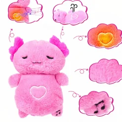 Peluche veilleuse rose d’axolotl qui respire avec berceuses intégrées