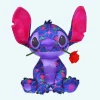 Peluche violette Stitch avec une rose rouge dans la bouche