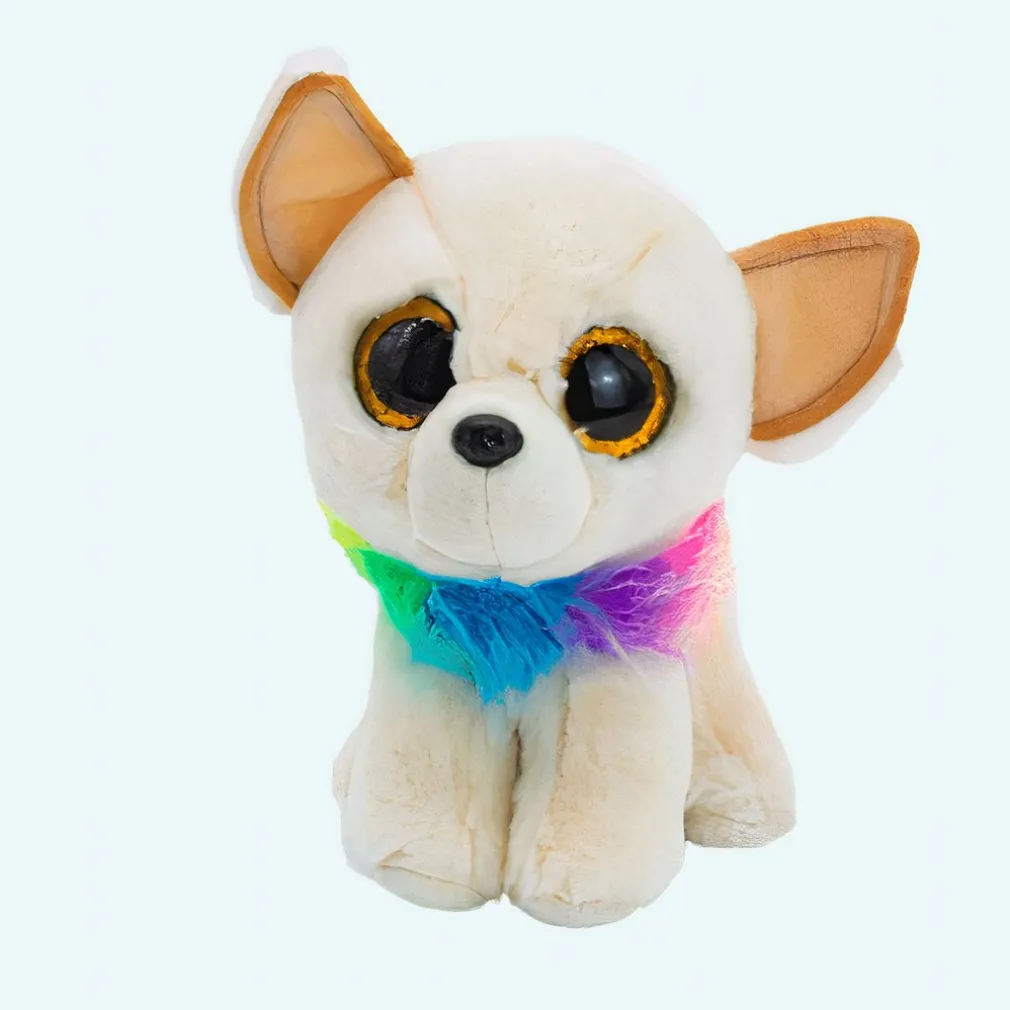 Petite peluche chien au collier multicolore