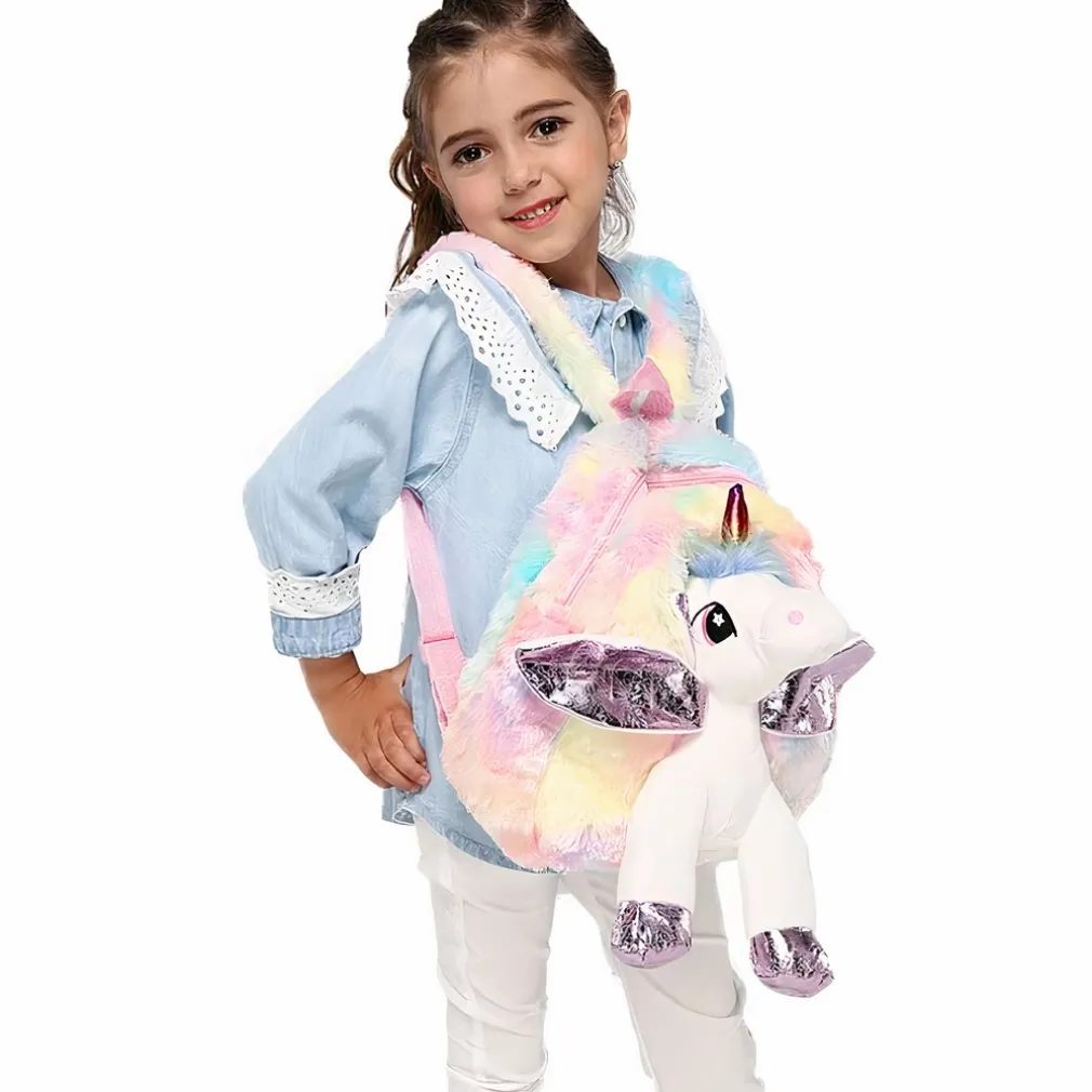 Sac à dos en peluche licorne multicolore