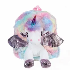 Sac à dos en peluche licorne multicolore